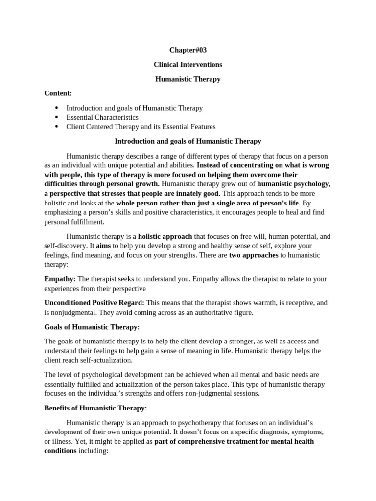Humanistic Therapy Pdf Humanistic Psychology Psychotherapy