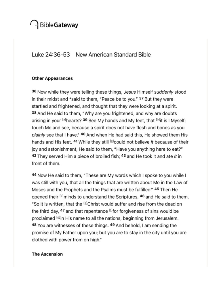 Luke 24-36-53 NASB - Other Appearances - Now While They Were - Bible ...