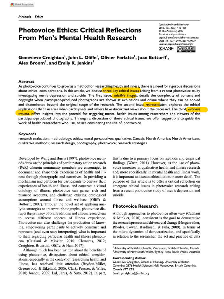 Creighton et al 2017 photovoice ethics critical reflections from men s