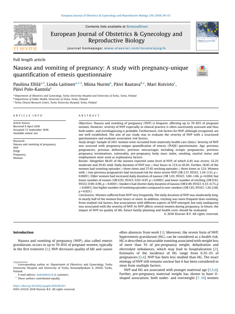 Nausea and Vomiting in Pregnancy Study | PDF | Pregnancy | Miscarriage