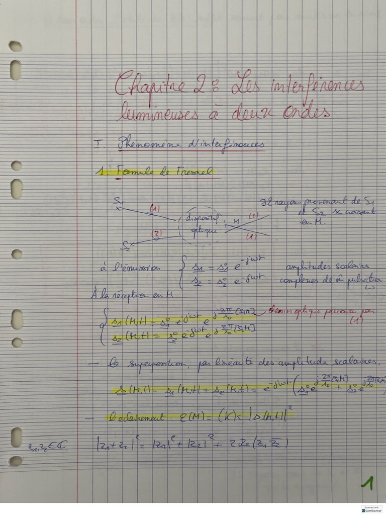 Chapitre 2 Interférences Lumineuses | PDF