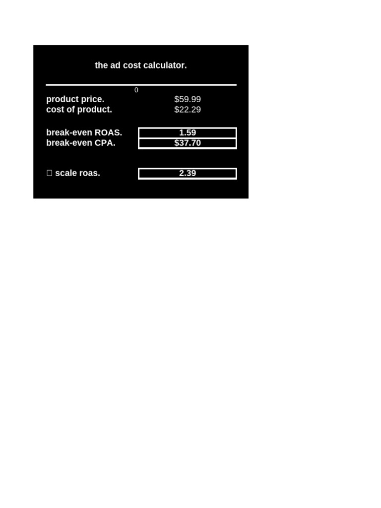 Break-Even ROAS - CPA Calculator | PDF