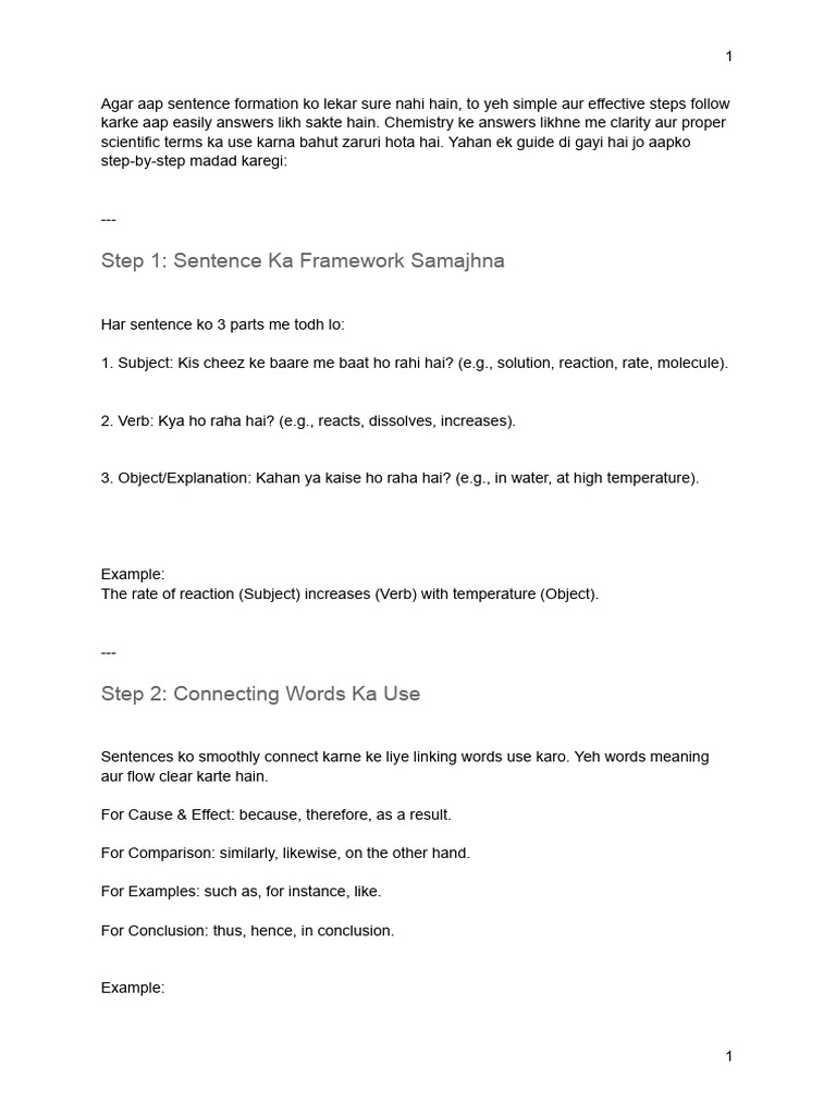 Sentence Formation in Chemistry | PDF | Solubility | Chemical Reactions