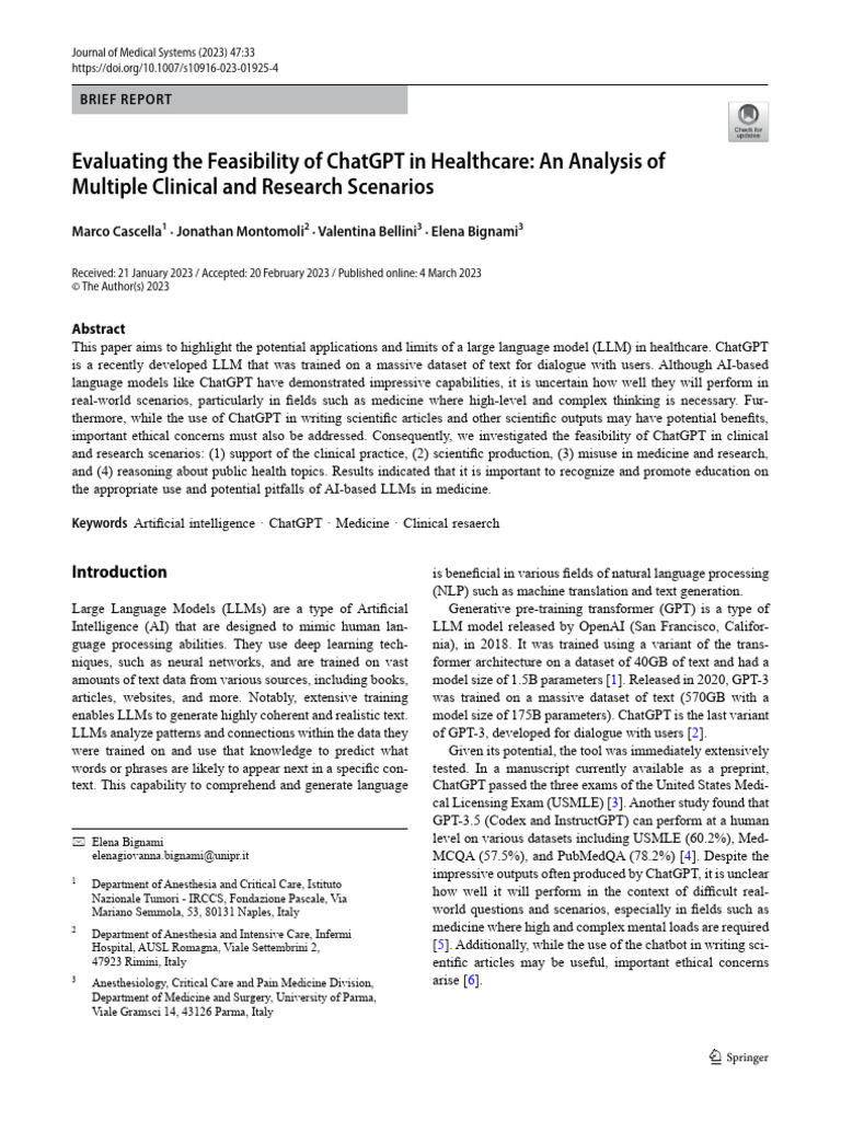 Evaluating The Feasibility of ChatGPT in Healthcare An Analysis of ...