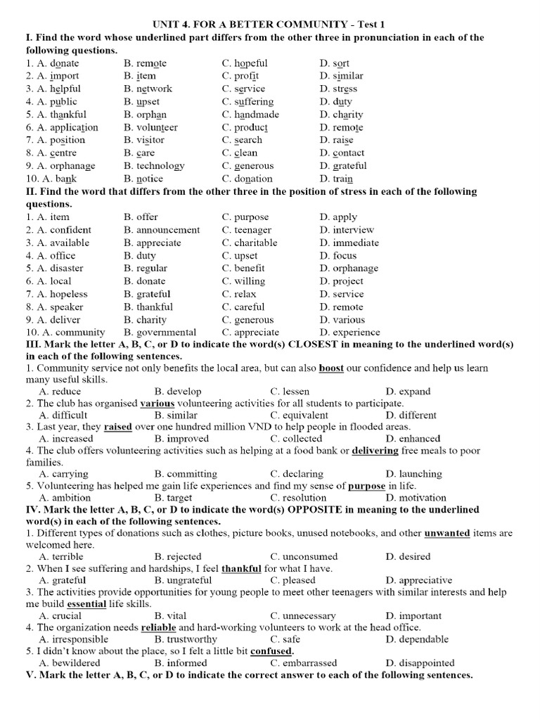 Grade 10 - UNIT 4 - Test 1. | PDF