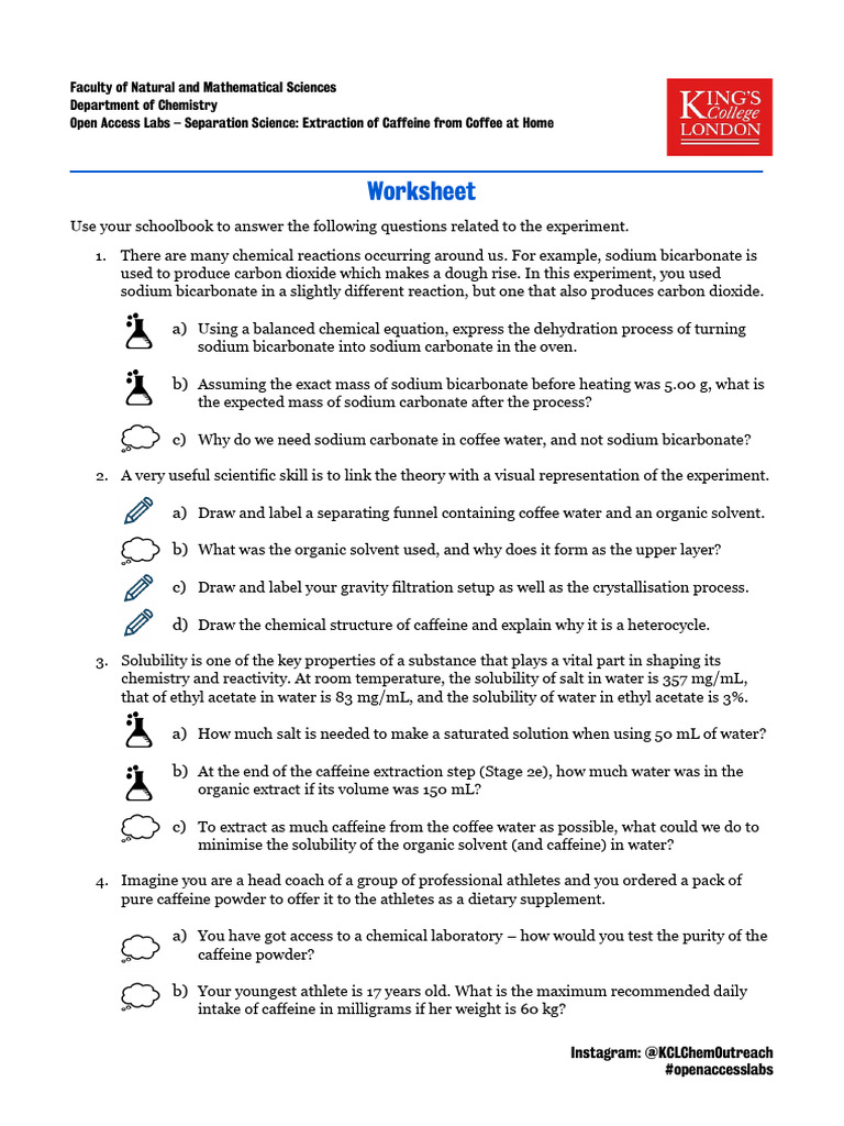 Separation Science Extraction of Caffeine Worksheet | PDF | Solubility ...
