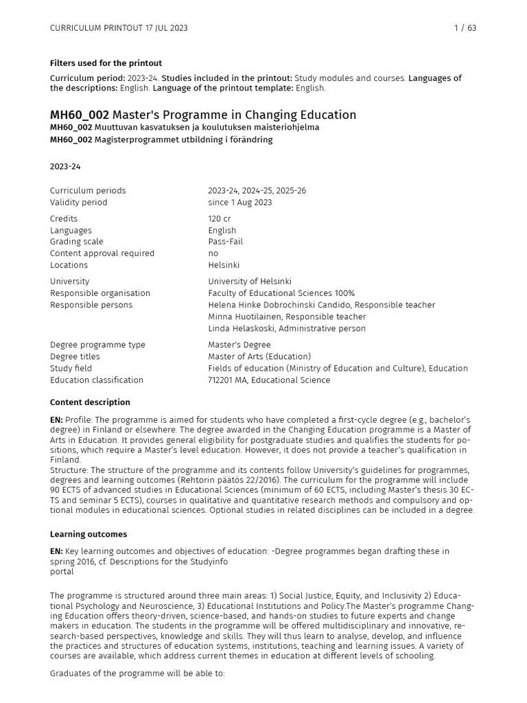 Curriculum 20232026 Changing Education PDF Educational Psychology
