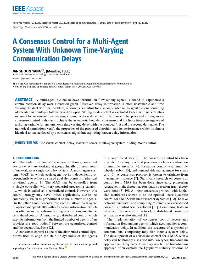 A Consensus Control For A Multi-Agent System With Unknown Time-Varying ...
