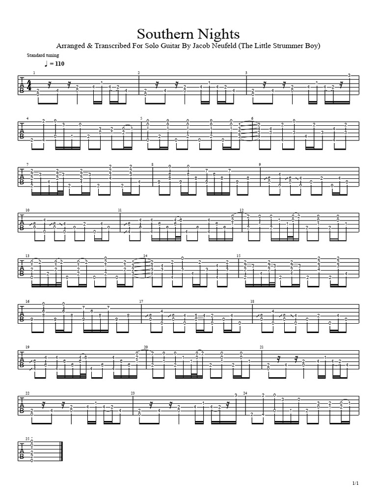 Southern Nights Guitar Tab Arrangement | PDF | Irish Musical ...