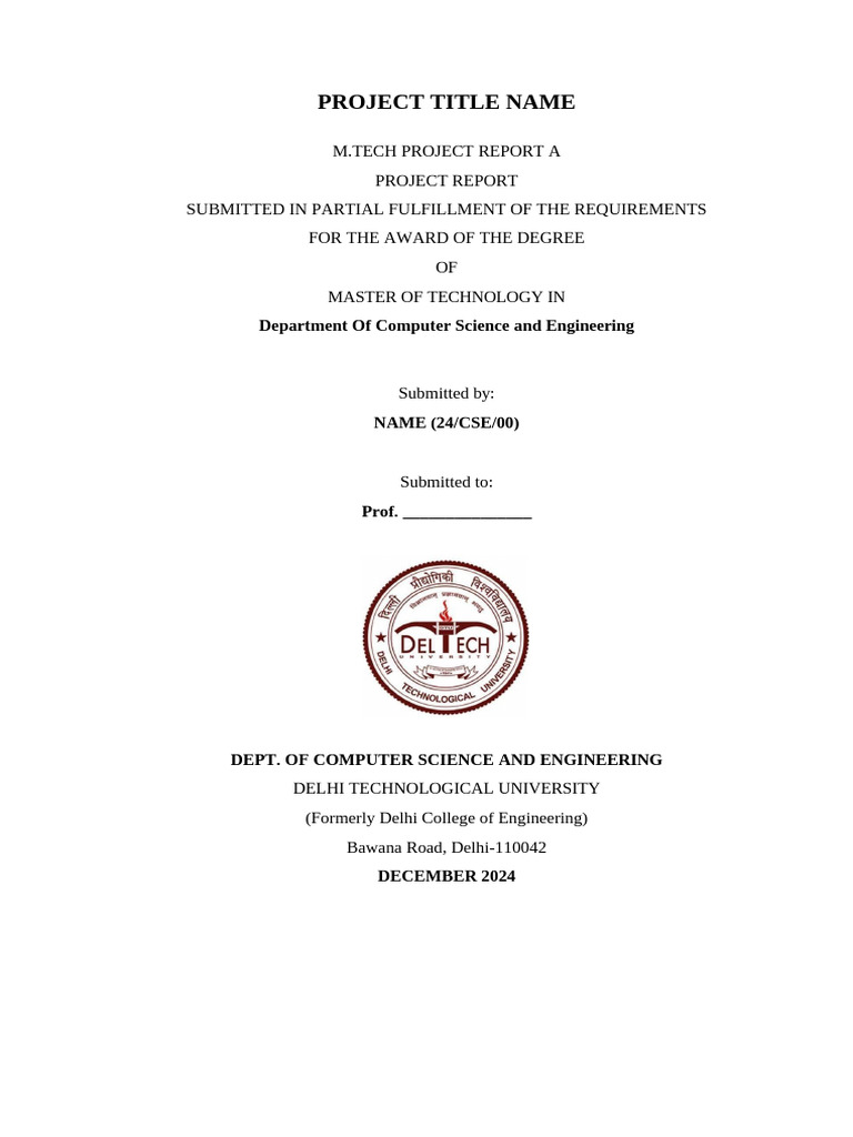 M.Tech Project Report in Computer Science | PDF | Academic Degree