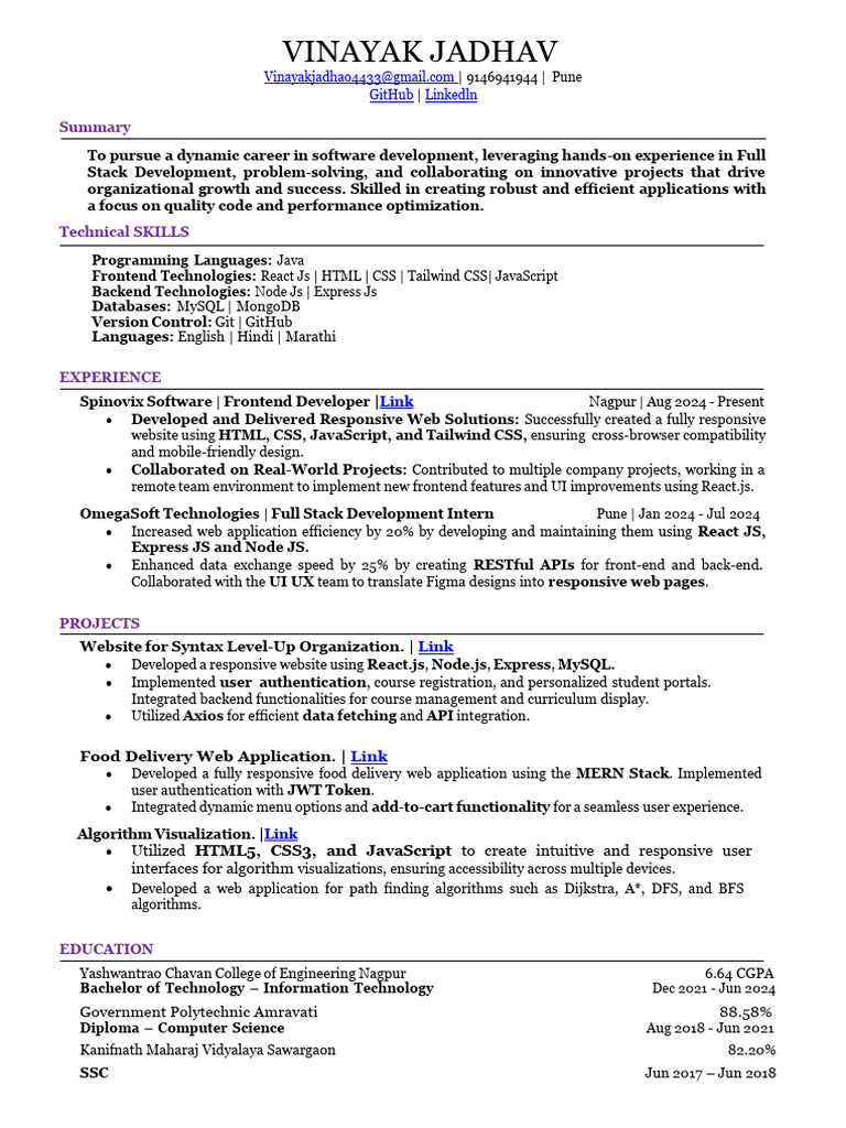 Aspiring Full Stack Developer Profile | PDF | World Wide Web | Internet ...