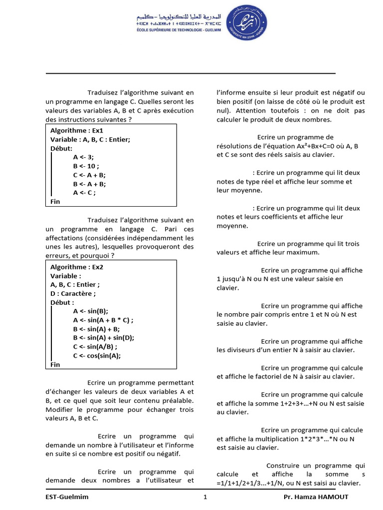 Exercices de Programmation en C | PDF | Programme informatique ...