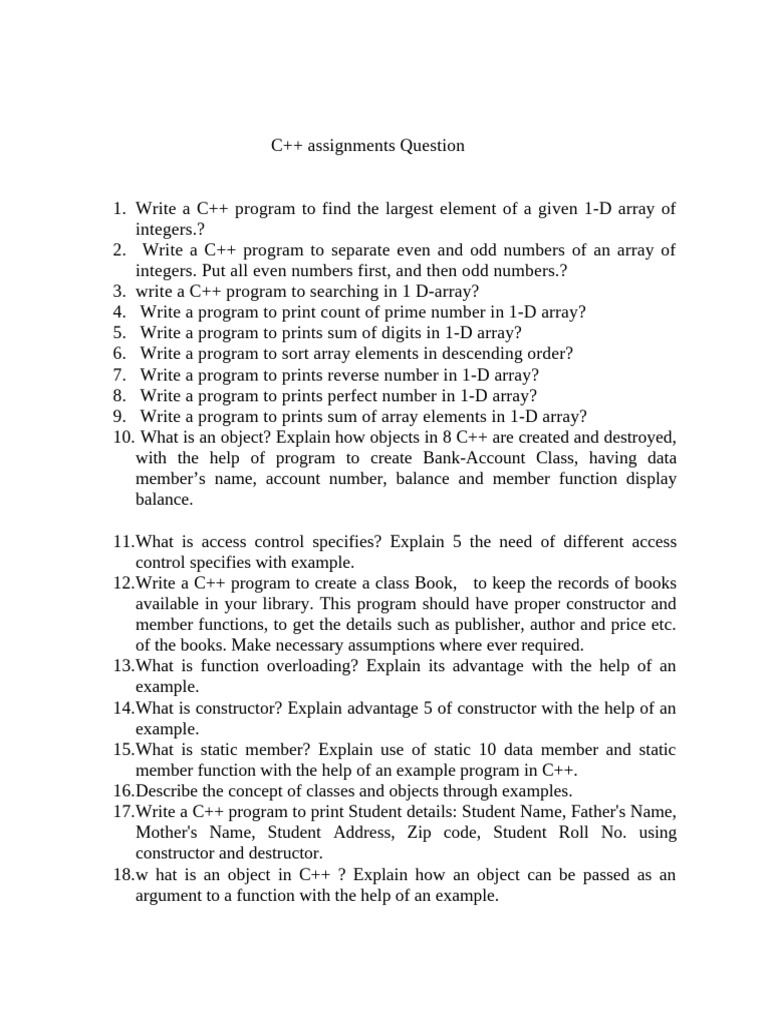 C++ questions for practical | PDF