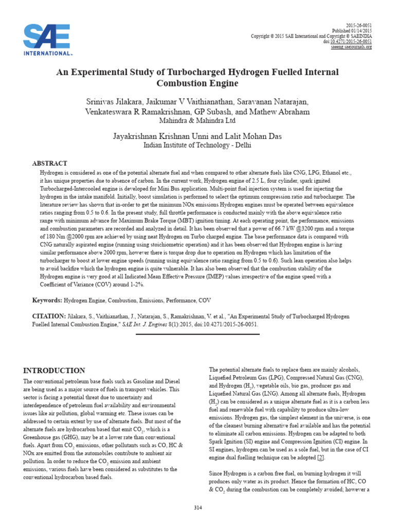 An Experimental Study of Turbocharged Hydrogen Fuelled | PDF | Engines ...