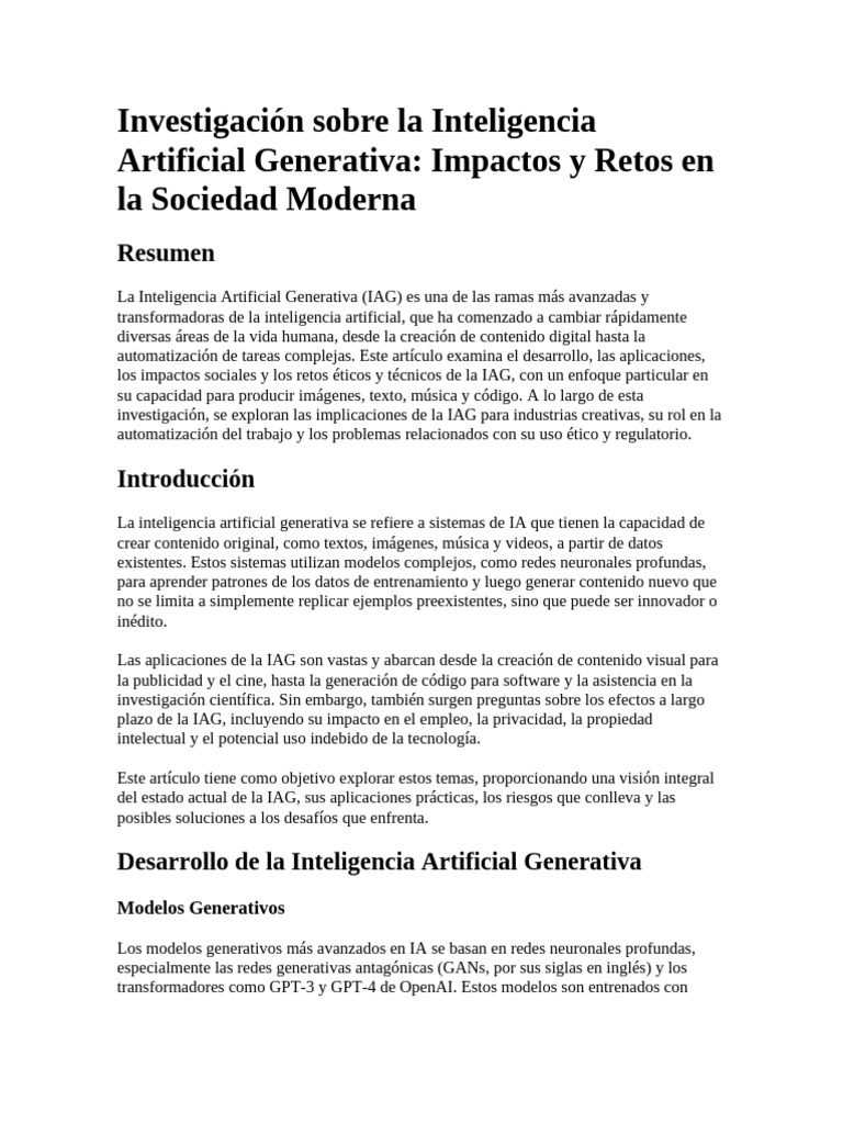 Investigación Sobre La Inteligencia Artificial Generativa | PDF ...