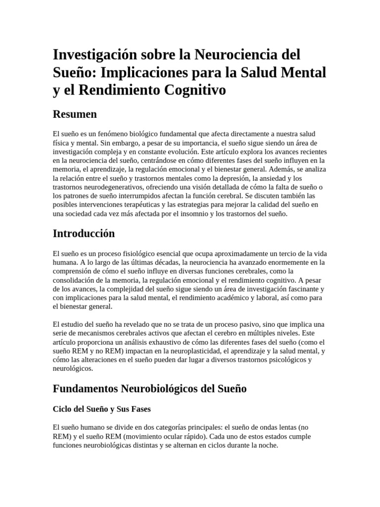 Neurociencia del Sueño y Salud Mental | PDF | Dormir | Movimiento ...