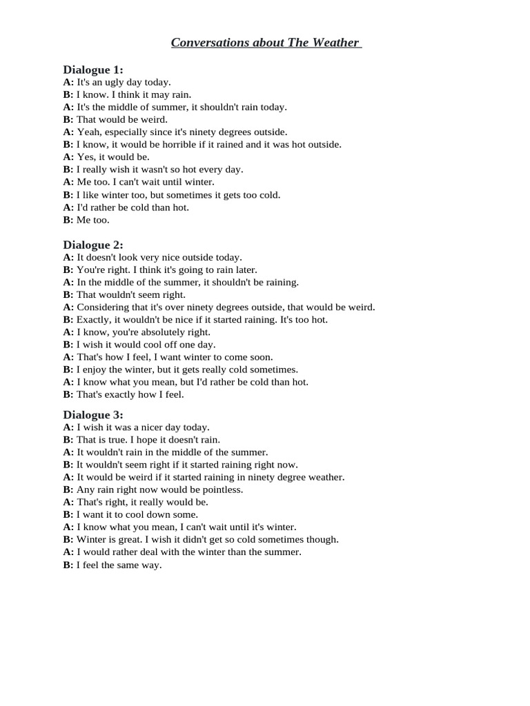 Conversations on Weather Preferences | PDF
