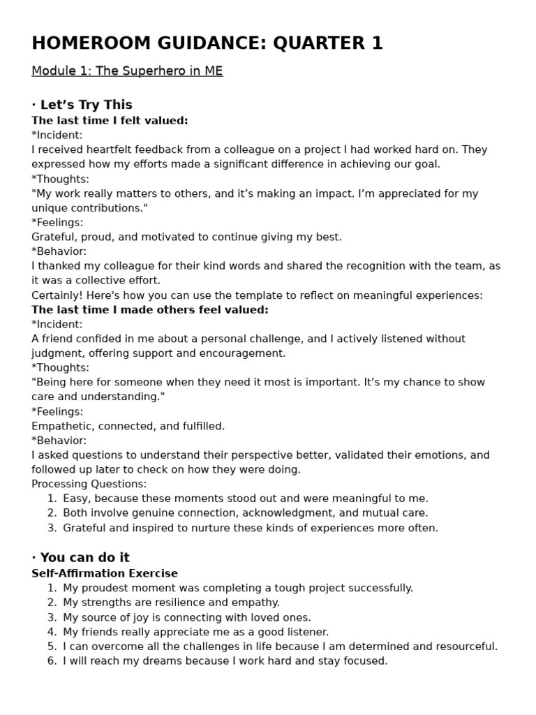 Homeroom Guidance Pdf Empathy Thought