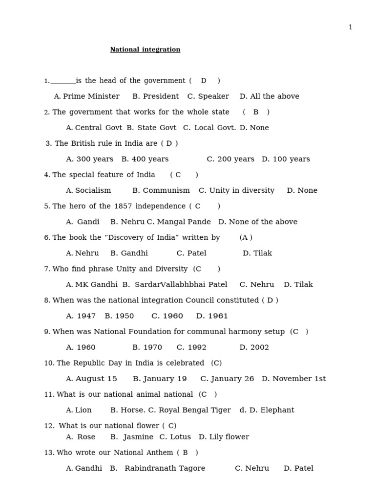 NCC Questions and National Integration | PDF | Self Esteem | Self Awareness