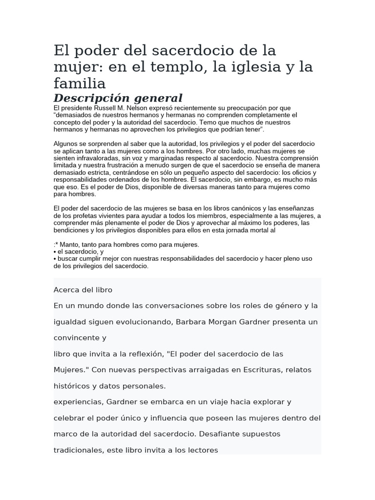 El poder del sacerdocio de la mujer | PDF | Sacerdote | Movimiento ...