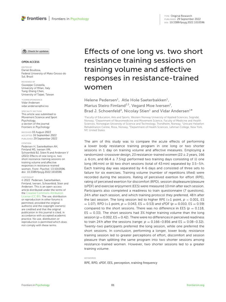 Effects of One Long Vs Two Short Resistance Traini | PDF