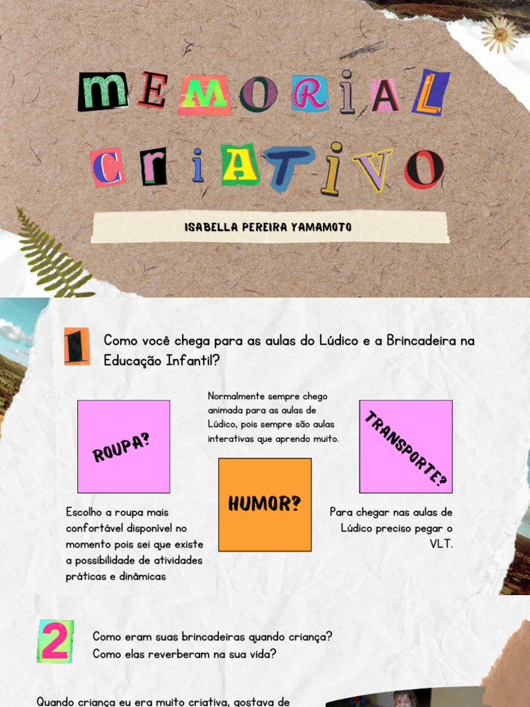 Memorial Criativo | PDF | Pré-escola | Conceitos psicológicos