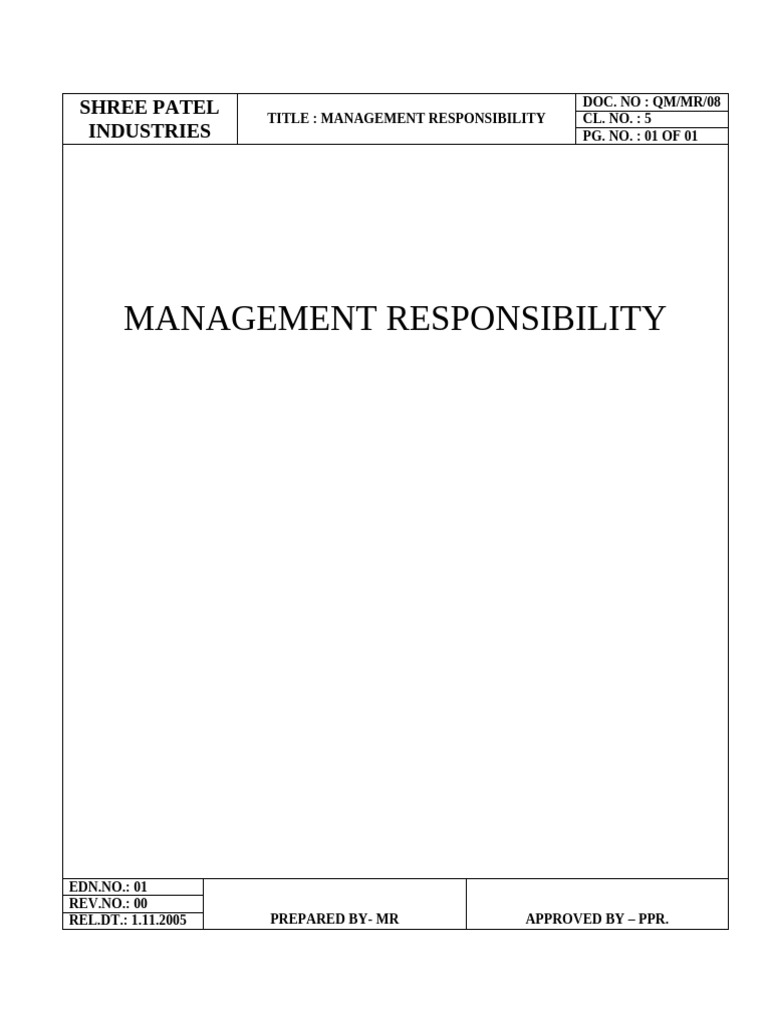 Management Responsibility Document | PDF