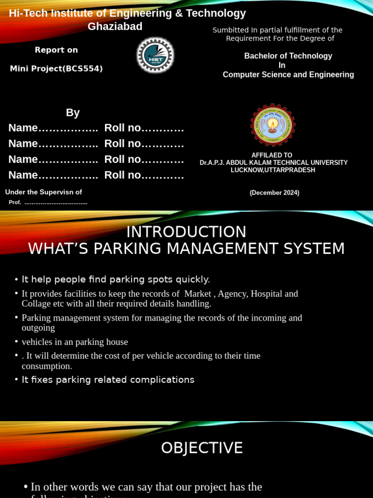 Mini Project PPT On Parking Management | PDF | Typefaces | Computer Science