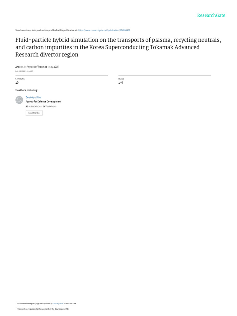 Fluid-Particle Hybrid Simulation On The Transports | PDF | Plasma ...