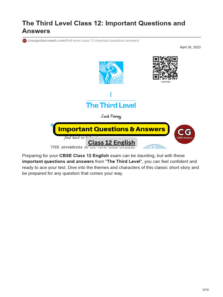 The Third Level Class 12 Pdf