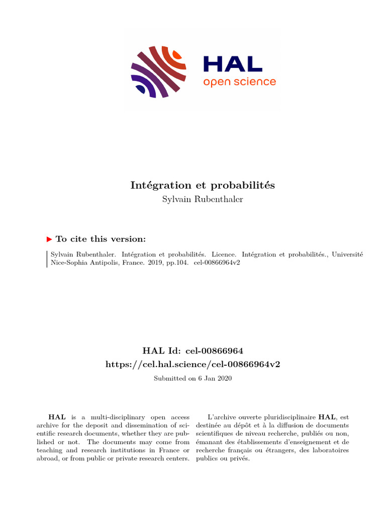 poly-integration-probas | PDF | Inclusion (mathématiques) | Loi normale