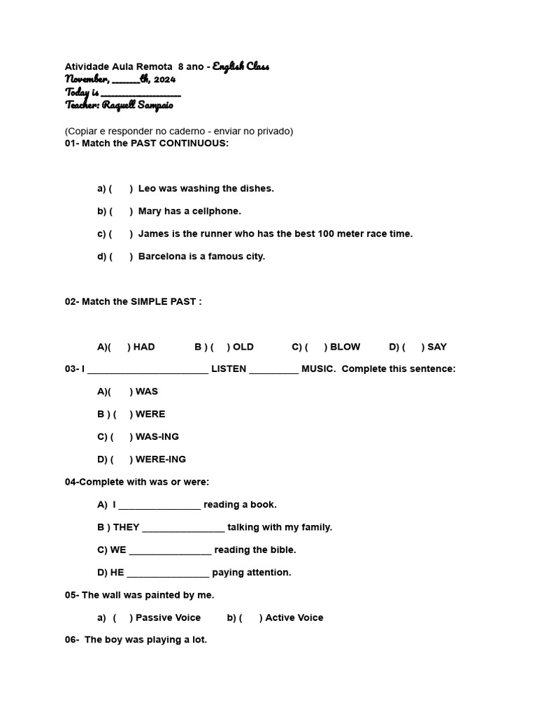 English Class Activity for 8th Grade | PDF