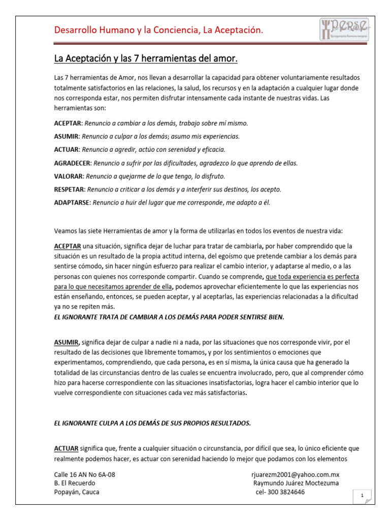 La Aceptacion y Las 7 Herramientas Del Amor La Practica 2023 | PDF ...