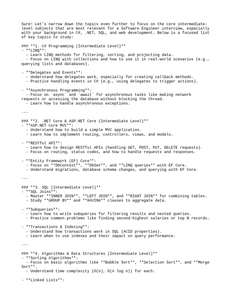 Syllabus For Interview - Begineer | PDF | Language Integrated Query ...