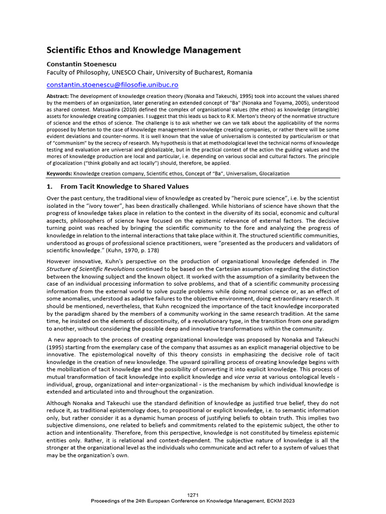 KNWLDG - MNGMNT - Scientific Ethos and Knowledge Management | PDF ...