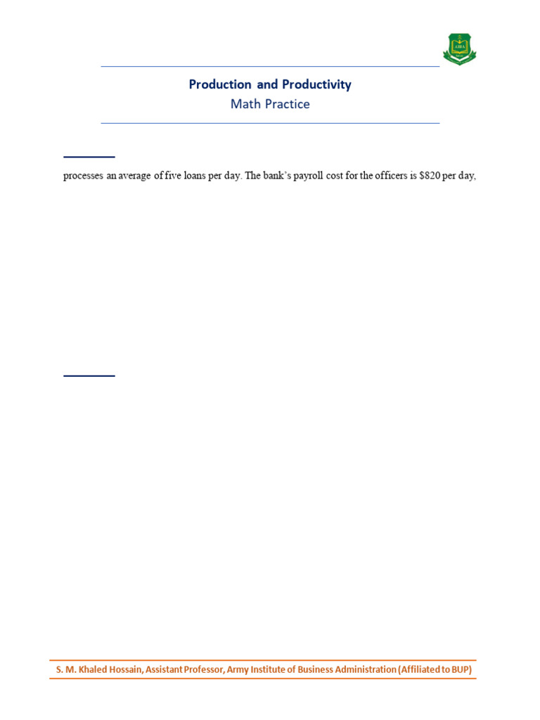 Productivity Analysis Exercises | PDF | Cost | Private Sector