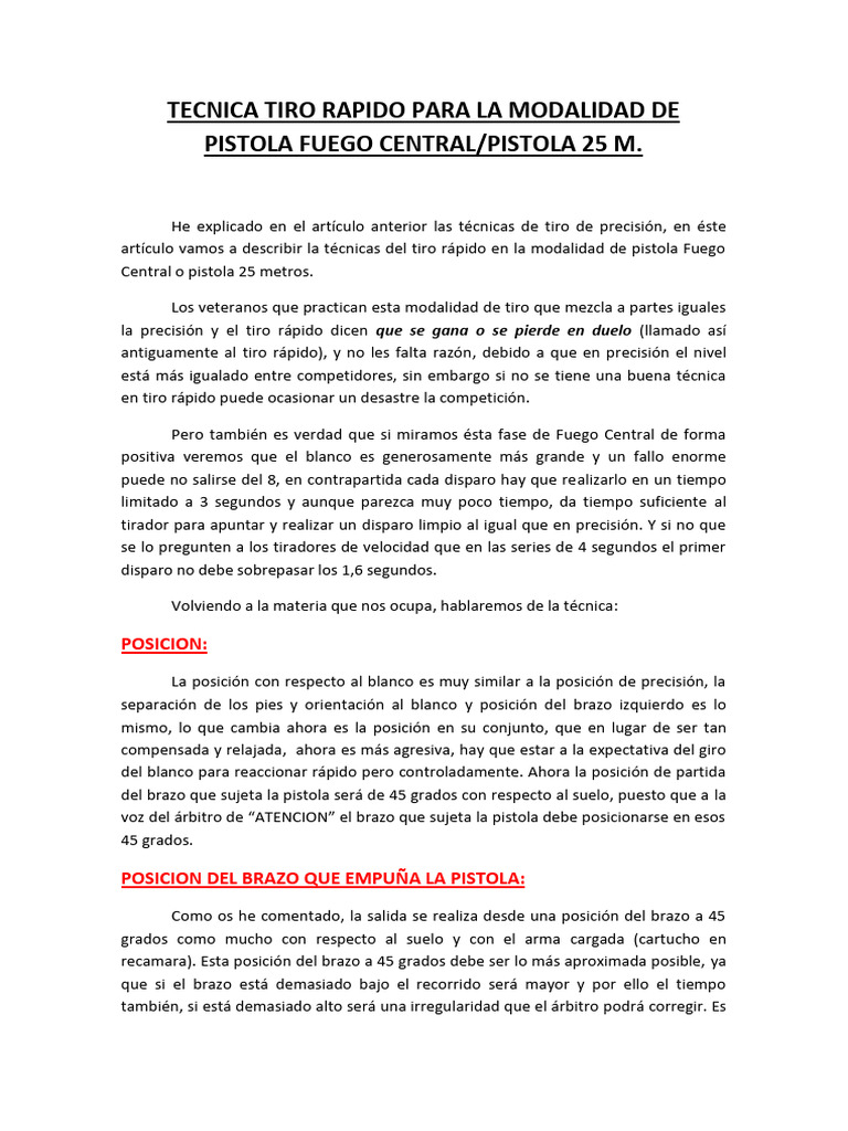 Tiro Rápido con Pistola Fuego Central | PDF | Pistola | Armas de fuego