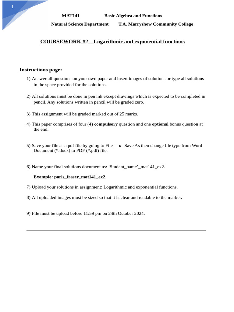 Logarithmic & Exponential Functions Assignment | PDF | Logarithm | Algebra