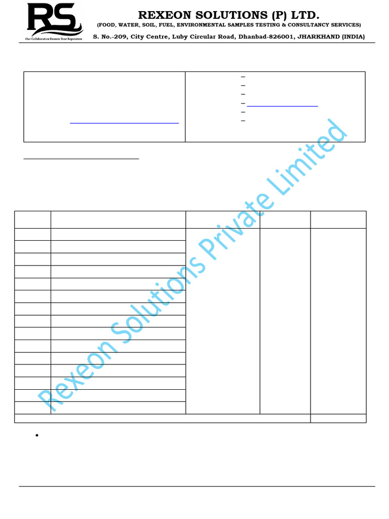 Water Testing Quotation from Rexeon Solutions | PDF