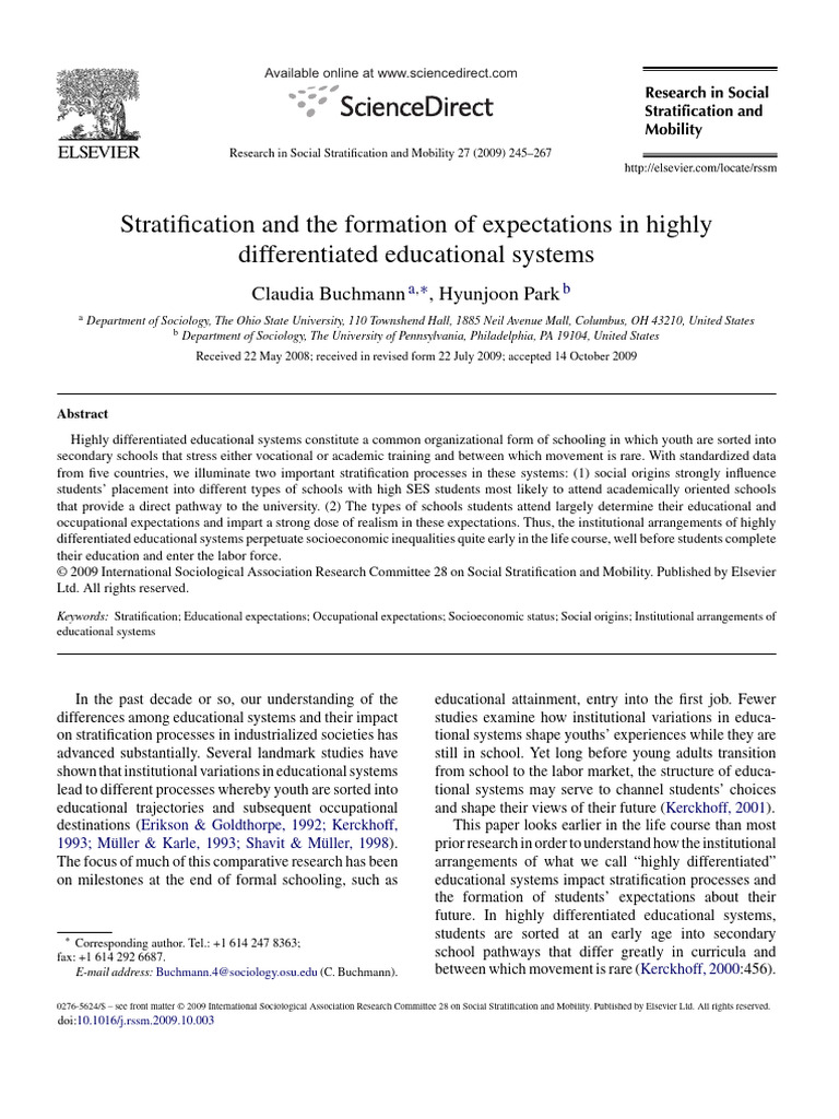 Stratification in Differentiated Education Systems | PDF | Programme ...