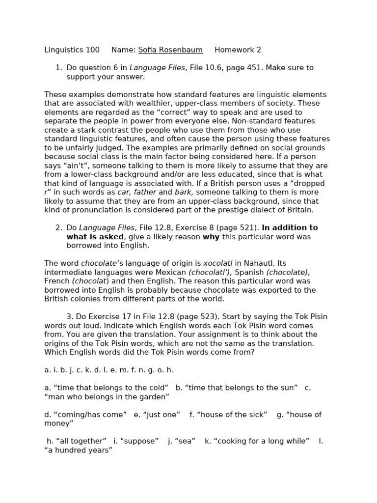 Linguistics+Homework+2 | PDF | English Language | Grammatical Tense