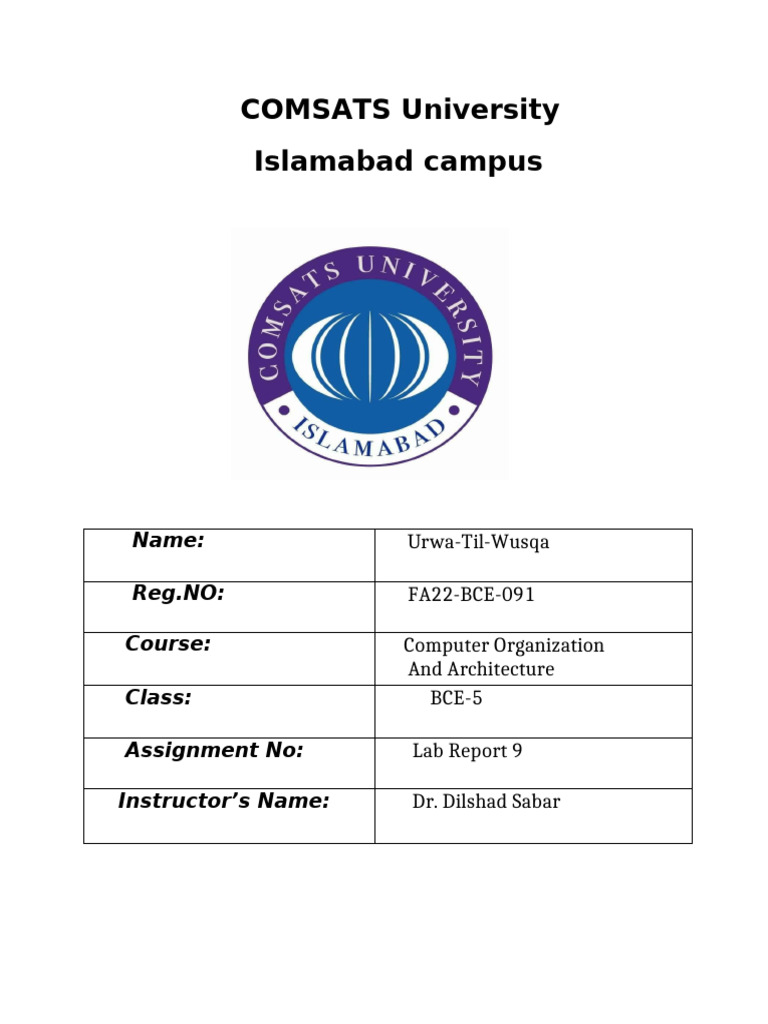 LAB 9 of COA | PDF