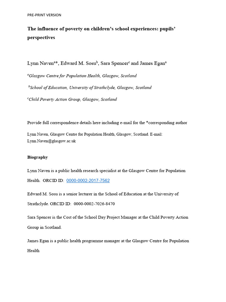 Naven Etal JPSJ 2019 The Influence of Poverty On Childrens School ...