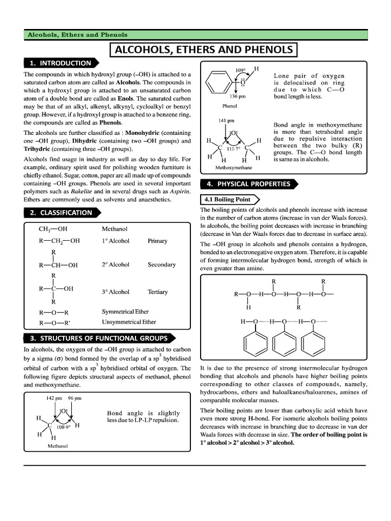Alcohol Phenol Ether Revision Notes | PDF