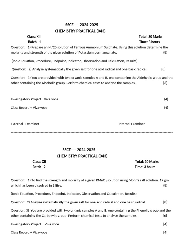 Chemistry Practical Exam 2025 Guide | PDF | Chemistry | Chemical Substances