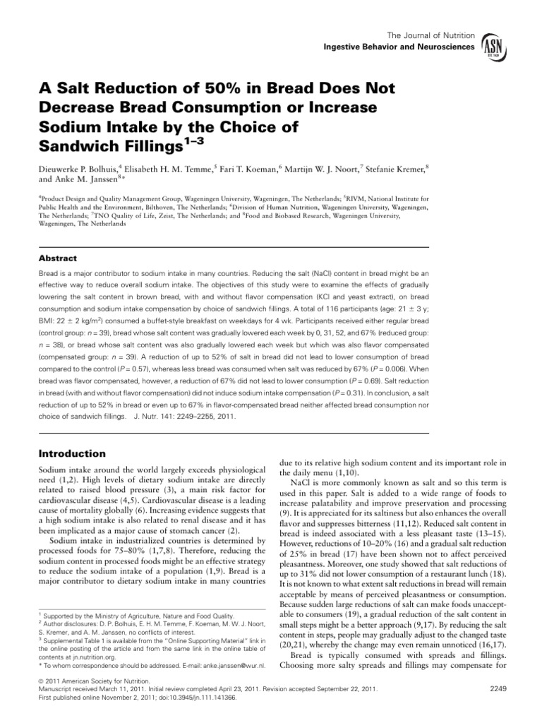 Impact of Salt Reduction in Bread on Consumption | PDF | Salt | Taste