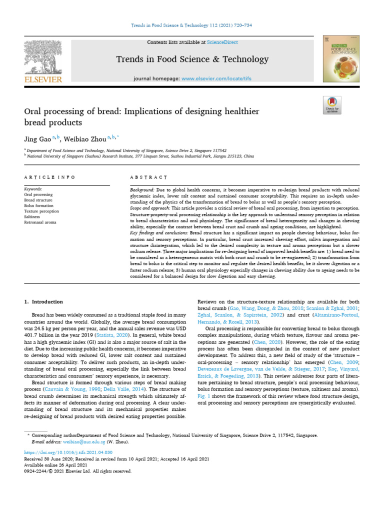 Oral Processing of Bread: Implications of Designing Healthier Bread ...
