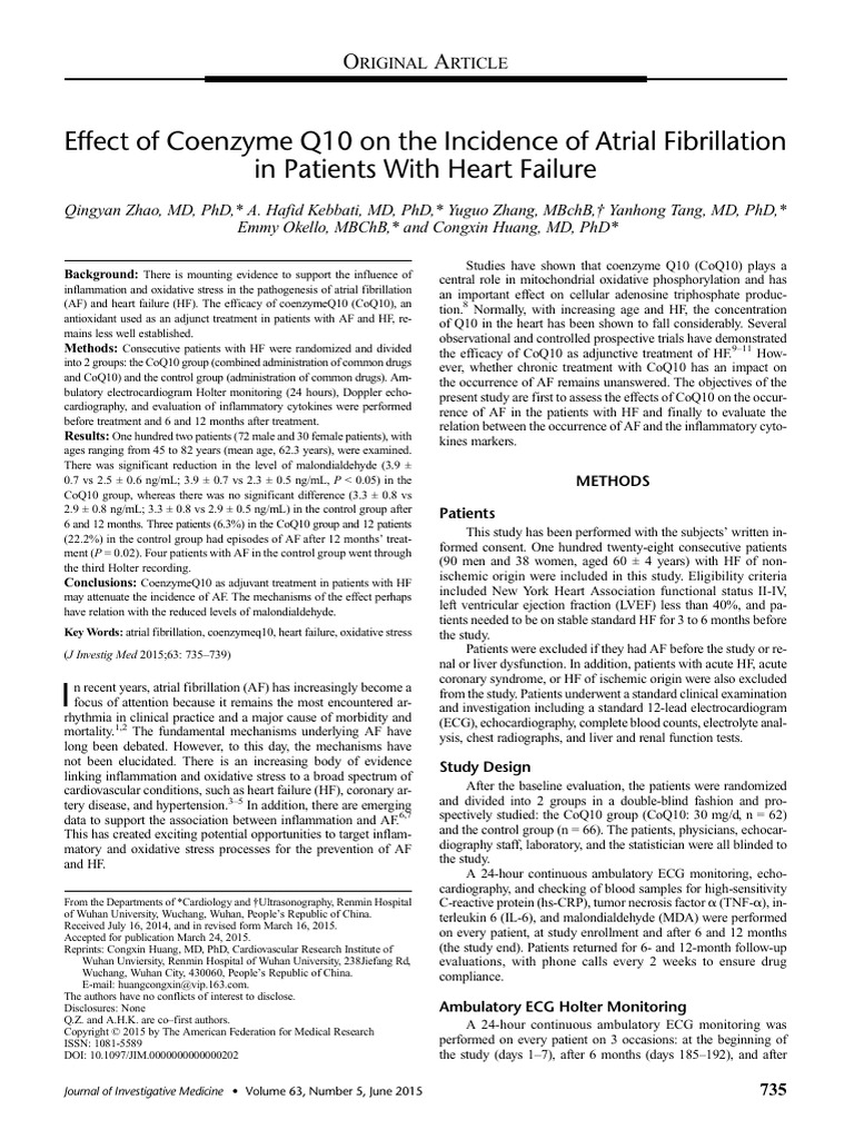 Effect of Coenzyme Q10 On The Incidence of Atrial Fibrillation in ...