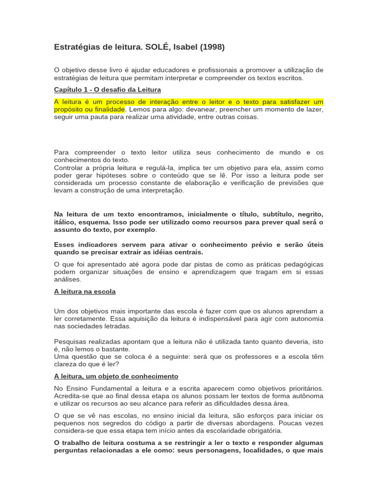Estratégias de Leitura por Isabel Solé | PDF | Aprendizado | Conhecimento