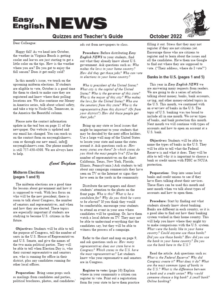 Easy english news monthly teachers guide and quiz 2022 october pdf